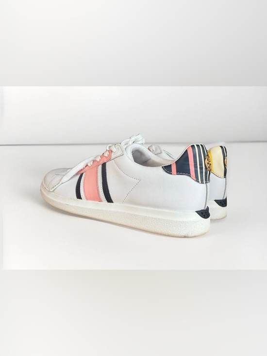 Tory Burch Shoes - Tory Burch White Leather Sneakers w/ Pink & Black Stripe Accents ( Howell Court)